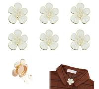 Botones desmontables para camisa, set de 6 gemelos elegantes con camelia blanca y perla artificial, accesorios formales para mujer