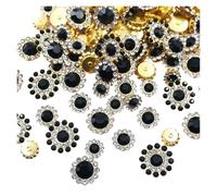 Botones Estrass 100 piezas de diamantes imitación for coser con forma flor, cristales brillantes, adornos(Black,12mm)