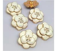 Botones for coser, Botones de metal de camelia blanca y negra de 18/23 mm for ropa, fabricante de botones de lujo, manualidades, accesorios de costura, decoración de ropa(White,23mm 5pcs)