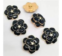 Botones for coser, Botones de metal de camelia blanca y negra de 18/23 mm for ropa, fabricante de botones de lujo, manualidades, accesorios de costura, decoración de ropa(Black,23mm 5pcs)