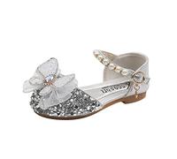 Botones Negro Niñas Zapatos Casuales Zapatos de Cuero Danza Rendimiento Zapatos Redondo Hebilla de Vestido Zapatos Escuela Deportiva 34, plata, 25 EU