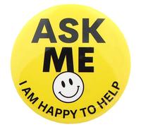 Botones novedosos Ask Me Anything, accesorio para profesores, voluntarios y empleados de servicio al cliente, 3 pulgadas, Celuloide, Sin gemas.