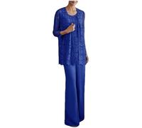 Botong 3 piezas de gasa de encaje para madre pantalones trajes de boda traje formal vestido de noche boda fiesta baile, azul, 50