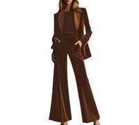 Botong Conjunto de 2 piezas de terciopelo para mujer, traje formal de oficina, trabajo, boda, graduación, esmoquin, marrón, L