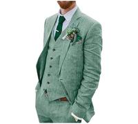 Botong Traje de boda de lino de 3 piezas para hombre, dos botones, esmoquin para novio, traje de playa con un solo botonadura, traje de negocios, verde, 44