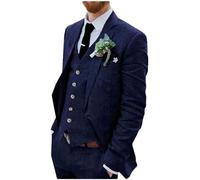 Botong Traje de boda de lino de 3 piezas para hombre, dos botones, esmoquin para novio, traje de playa con un solo botonadura, traje de negocios, azul marino, 50