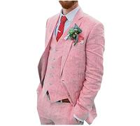 Botong Traje de boda de lino de 3 piezas para hombre, dos botones, esmoquin para novio, traje de playa con un solo botonadura, traje de negocios, rosa, 27