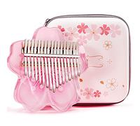 BOTOWI 21 Teclas Kalimba Piano Pulgar Kit, Kalimba de Cristal Transparente Sakura Shape de 17 Teclas con Funda Protectora de Eva, Instrumentos Musicales Profesionales,Pink 17 Keys