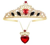 Botrinal Evie Descendants - Juego de 4 coronas y corazón rojo, tiara dorada, juego de joyas de reina de corazones Evie para adolescentes Halloween