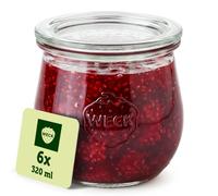 Bots de vidrio Weck de 320 ml - Juego de 6 con tapas - Forma de tulipán - Botellas robustas, apilables para conservas y mermeladas - Ideales para preparar comidas, avena nocturna