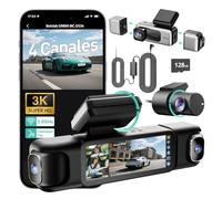 BOTSLAB 3K de 4 Canales Cámara para salpicadero, Derecha y Trasera con Gran Angular de 560°, Modo de Aparcamiento 24/7, 5,8GHz WiFi y GPS Integrados, Tarjeta SD de 128 GB y Kit de Cableado Incluidos