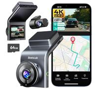 BOTSLAB 4K Cámara Doble para Salpicadero Delantera y Trasera, Sensor STARVIS 2, GPS Integrado, Control por Voz, Cámara WiFi de 5 GHz para Automóviles, Tarjeta de 64 GB Incluida.