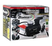 Bottari 24050 Compresor Portátil 12V con Manómetro 250 PSI, Cable 3 m con Conector Mechero, 3 Adaptadores Incluidos, para Neumáticos Coche Moto Bici, Balones e Hinchables