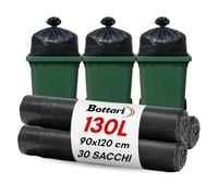 Bottari 30 bolsas de basura maxi espesas, 160 l, 90 x 120 cm, con cordones de cierre, color negro, bolsas para basura resistentes, 3 rollos de 10 unidades