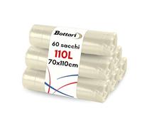 Bottari 60 bolsas de basura de 110 l, 70 x 110 cm, con cordones de cierre, transparentes, bolsas para basura resistentes, 6 rollos de 10 unidades