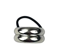 Bottega della Principessa Coletero Dorado de Metal, Goma del Pelo de Mujer con Placa de Metal, Elástico de Cola de Caballo con Estuche de Satén (Plata 2)