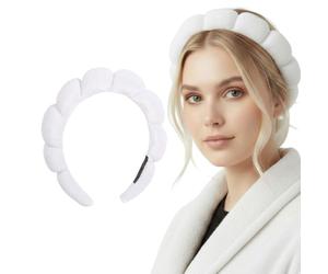 Bottega della Principessa - Diadema de Maquillaje Mujer de Terciopelo para Skincare y Beauty Routine, Accesorio Spa con Estuche de Organza (Blanco)