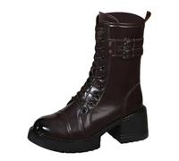 Bottes mi-mollet pour femmes pour le travail décontracté et les rendez-vous avec un talon épais, une fermeture éclair et un design à lacets, parfaites pour la saison automne-hiver Botas (Brown, 41)