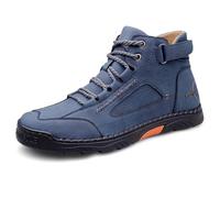 Bottine Homme Cuir Costuras Visibles, Chaussures Sport Montantes, Basket Running à Lacets, Zapatillas Altas Perforadas, Botines Suela Crantée Bride Tobille - Marche, Exterior, Ocio, Diario, 01 azul