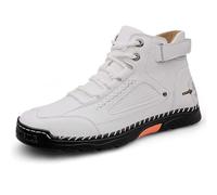 Bottine Homme Cuir Costuras Visibles, Chaussures Sport Montantes, Basket Running à Lacets, Zapatillas Altas Perforadas, Botines Suela Crantée Bride Tobille - Marche, Exterior, Ocio, Diario, 01 blanco