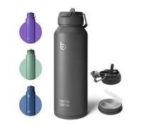 BOTTLE BOTTLE Botella de agua aislada con popote de 1180 ml, botellas de agua deportivas de acero inoxidable con tapa de asa, termo para bebidas al aire libre para pastillas (gris)