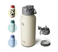 BOTTLE BOTTLE Botella de agua aislada de 32 onzas, botella de agua deportiva de acero inoxidable con pajilla, diseño de tapa de doble uso para gimnasio con pastillero (gris)