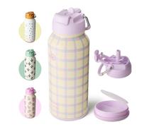 BOTTLE BOTTLE Botella de agua aislada de 32 onzas, botella de agua deportiva de acero inoxidable con pajilla, diseño de tapa de doble uso para gimnasio con pastillero (VivaBands)