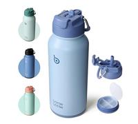 BOTTLE BOTTLE Botella de agua aislada de 32 onzas, botella de agua deportiva de acero inoxidable con pajilla, diseño de tapa de doble uso para gimnasio con pastillero (azul)