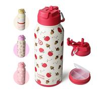 BOTTLE BOTTLE Botella de agua aislada de 32 onzas, botella de agua deportiva de acero inoxidable con pajilla, diseño de tapa de doble uso para gimnasio con pastillero, color baya