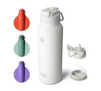 BOTTLE BOTTLE Botella de agua deportiva de 40 onzas, botella de agua aislada de acero inoxidable con popote y soporte para pastillas (blanco)