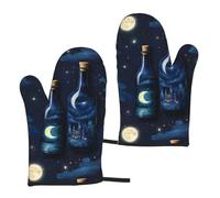 Bottle Of Under Night Sky Print - Guantes unisex para barbacoa (14 x 28 cm), impermeables, para cocinar y hornear