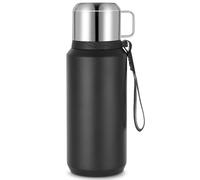 Bottle Thermos 800ml - Se Mantiene Caliente o Frío 24 Horas - Antifugas Inoxidable Botella Termica de Acero para Bebidas Calientes y Frías Sin BPA (Negro)