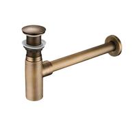 Bottle Trap Brass Round Siphon Rubbed Bronze Bathroom Vanity Basin Pipe Waste With Pop Up Drain para Lavabos(Gold 2)