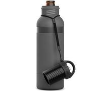 BottleKeeper X - Botella aislada al vacío de doble pared con un abridor de botellas integrado en la tapa atada, cuello largo de 12 onzas, protege y mantiene tu cerveza fría hasta 6 horas (carbón)