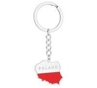 Bottone Soporte decorativo con diseño de mapa de Polonia, llavero con colgante de bandera de Polonia, adecuado para una vida fina y resistente al óxido, plata, Talla única