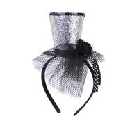 Bottone Tocado para niños, sombrero de copa con flor y plumas, pastillero para niñas, fiesta de maquillaje, Halloween, bruja, Lazo plateado y pequeño, Talla única