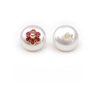 Bottoni di perla, 50 piezas 10 mm flor verde perla blanca pequeña bola redonda botones pera redonda para manualidades de tela (rojo)