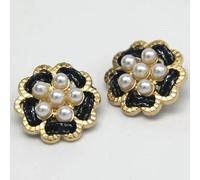 Bottoni di perla, 6 piezas de botones de perlas grandes de lujo para mujer de 25 mm para abrigo, chaqueta de costura retro, traje, vestido, hecho a mano, bricolaje (negro blanco)