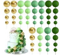 BOUBONI 48 Pz Palline Cake Topper Decorazioni Schiuma Cupcake Topper Palline Decorazioni per Torta Compleanno per Feste di Compleanno Matrimonio Anniversario (Verde, Oro)