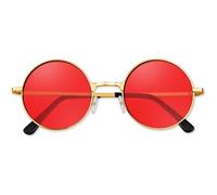 BOUBONI Gafas de sol hippie de los años 70, redondas, hippie, decoración de fiesta, gafas de sol para mujer, con tela de colores, A09-rojo, 48 mm
