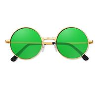 BOUBONI Gafas de sol hippie de los años 70, redondas, hippie, decoración de fiesta, gafas de sol para mujer, con tela de colores, A08-verde, 48 mm