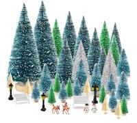 BOUBONI Mini árbol de Navidad, 35 piezas, juegos de pueblo de Navidad con manualidades, renos, muñecos de nieve, bancos, lámpara de calle para decoraciones de Navidad, fiestas en interiores, hogar