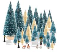 BOUBONI Mini árbol de Navidad, 35 piezas, juegos de pueblo de Navidad con manualidades, renos, muñecos de nieve, bancos, lámpara de calle para decoraciones de Navidad, fiestas en interiores, hogar