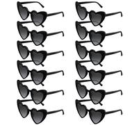 BOUBONI Paquete de 6/12/24/48 lentes de sol con forma de corazón, estilo vintage, lentes de sol a granel para despedida de soltera para mujer, boda, fiesta, Negro -, 15.3cm/6.02inch