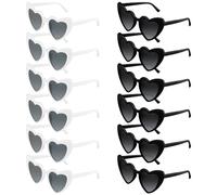 BOUBONI Paquete de 6/12/24/48 pares de gafas de sol en forma de corazón, gafas vintage con forma de corazón a granel para despedida de soltera, para mujeres, fiesta de boda, Blanco negro, 15.3cm