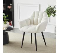 Boucle - Silla decorativa con reposabrazos y respaldo, silla moderna de tela para sala de estar, dormitorio o sala de maquillaje, cómoda y elegante silla perezosa (blanco crema)