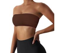 Boudaner Sujetador Deportivo Tipo Bandeau Acolchado para Mujer, sin Tirantes, sin Varillas, sólido, sin Costuras, para Yoga, Entrenamiento, Bralette, Marrón, Small