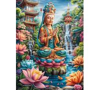Bouddha Guanyin dans le jardin de lotus Puzzle 500 Piezas Cartón Grueso Para Principiantes Animal cuento de hadas fantástico Agilidad Mental Vacaciones Verano Garantía Reposición Piezas Regalo Ideal 5