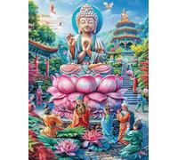 Bouddha Guanyin Dans le Jardin de Lotus Rompecabezas 1000 Piezas Cartón Grueso para Mayores Mitos fantásticos Cuento De Hadas Noches Juegos Familiares Estimulación Mental Regalo San Va