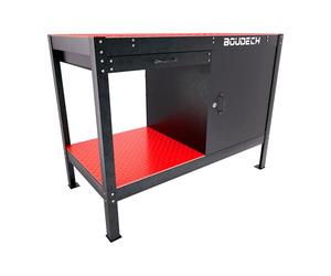 Boudech Manny - Banco de trabajo de 120 x 60 cm con cajón para herramientas, 1 puerta y 1 estante abierto de metal negro